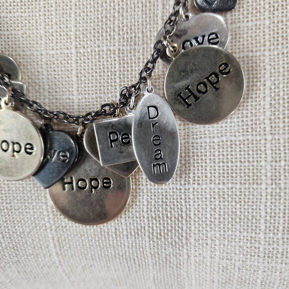 Antique Finish Silver Gold Tone Statement Charm Necklace by ICING Boho Y2K Love - Picture 3 of 7